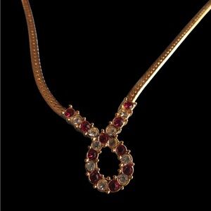 Vintage Avon infinity ruby rhinestone herringbone necklace
